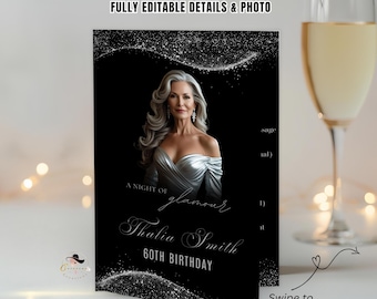 Black Silver Program Template with Photo, Bifold Event Program, Birthday Retirement Graduation Party, Order of events, Printable Canva