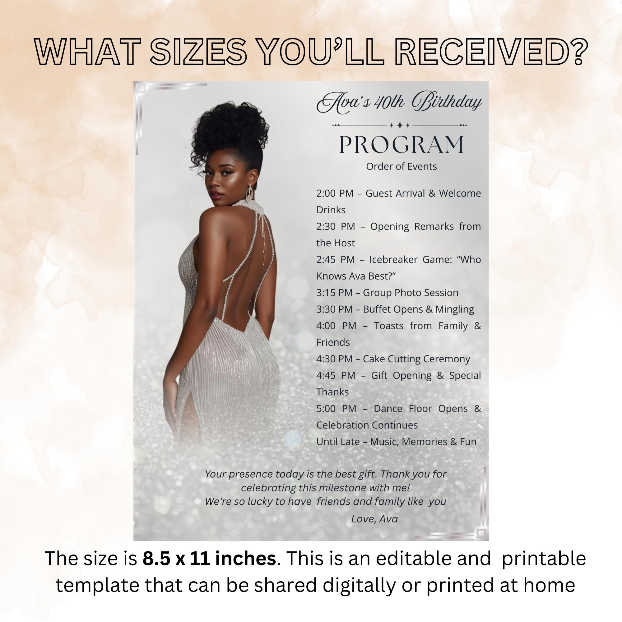 White Silver Birthday Program Card Template, Woman Retirement Party ...