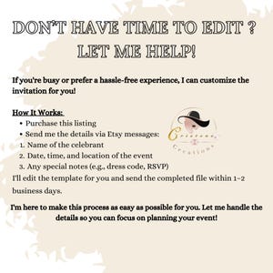 This listing photo shows the information you need to send me if you are unable to edit the product on your own. I’ll be happy to assist and make changes for you. Please refer to the listing photo instructions for more details
