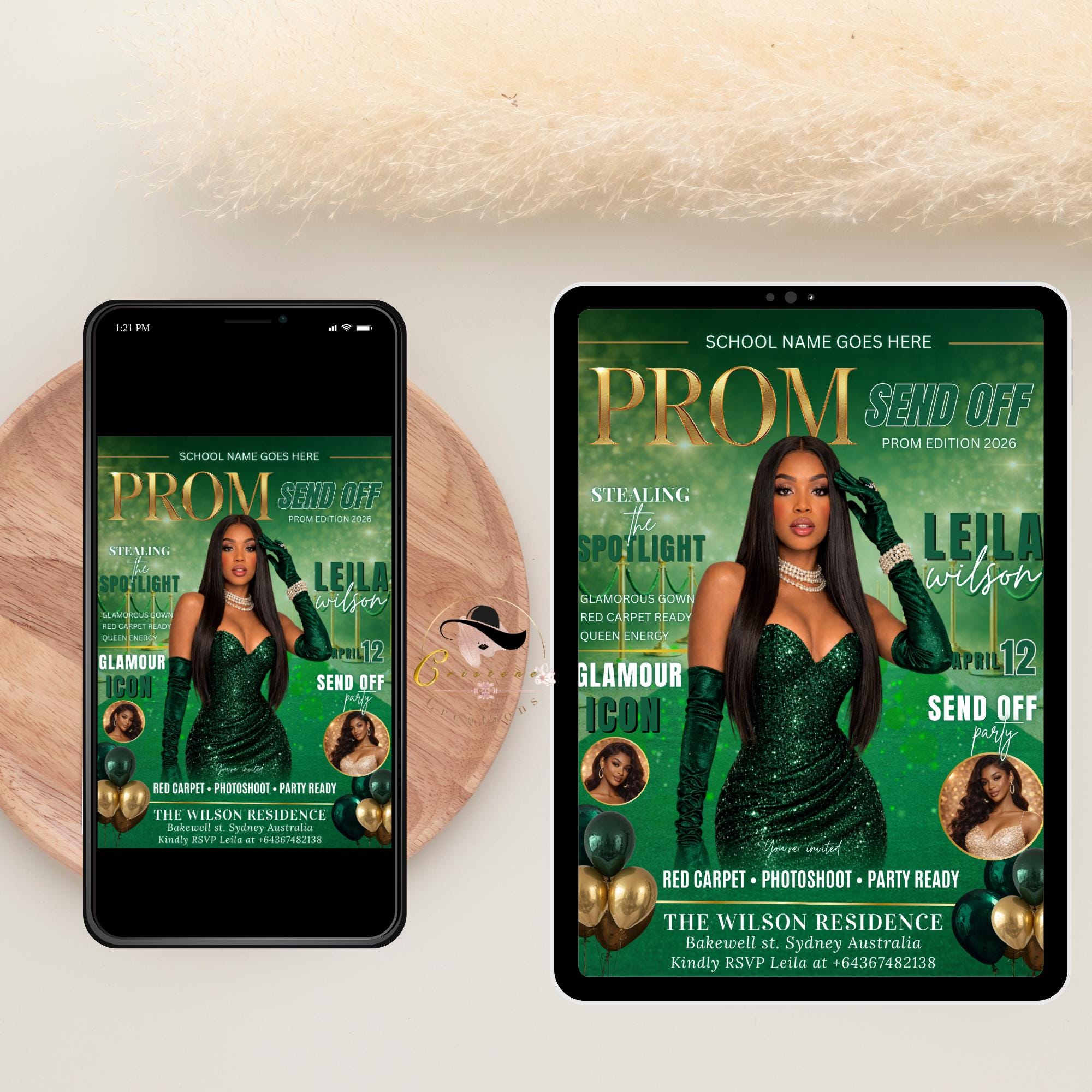 Green Gold Prom Send off Party Invitation, Prom Queen With Photo Invite ...