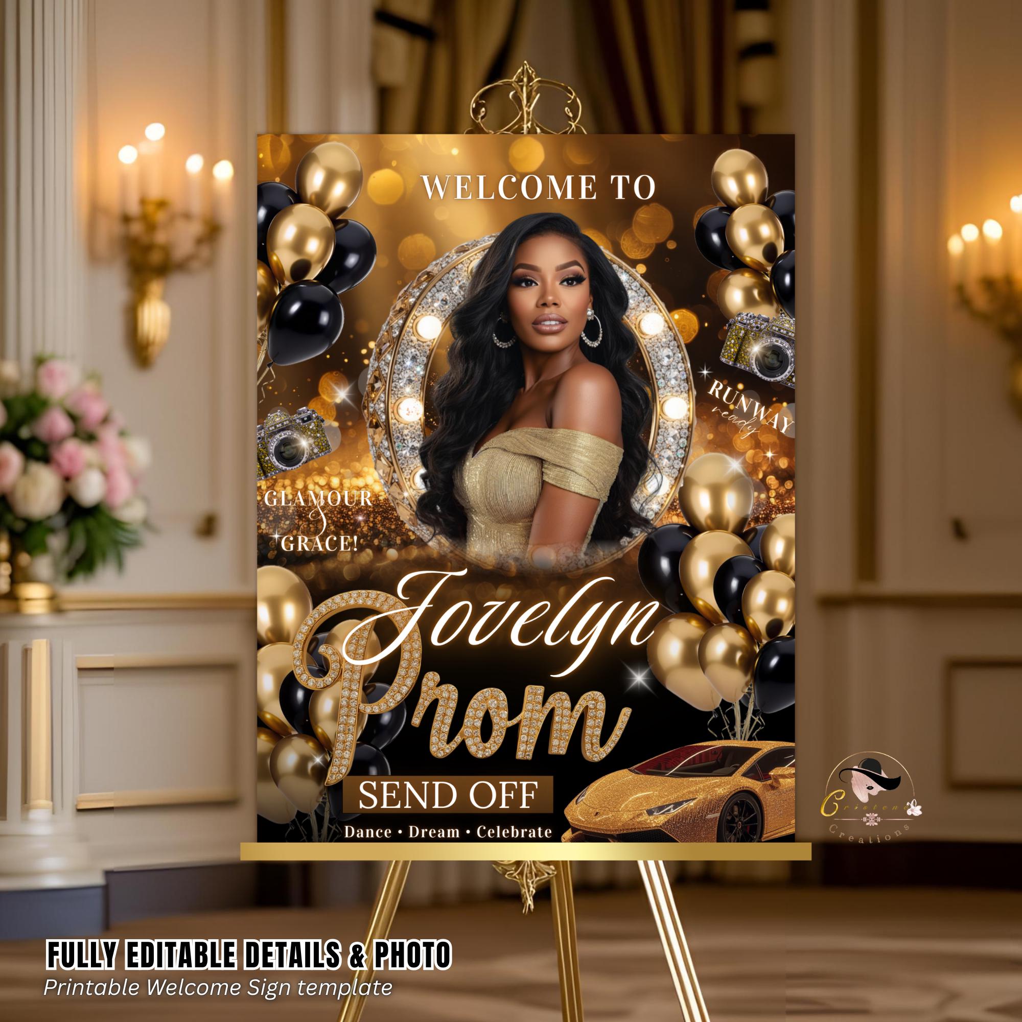 Black Gold Prom Send off Welcome Party Sign, Prom Queen Poster Sign ...