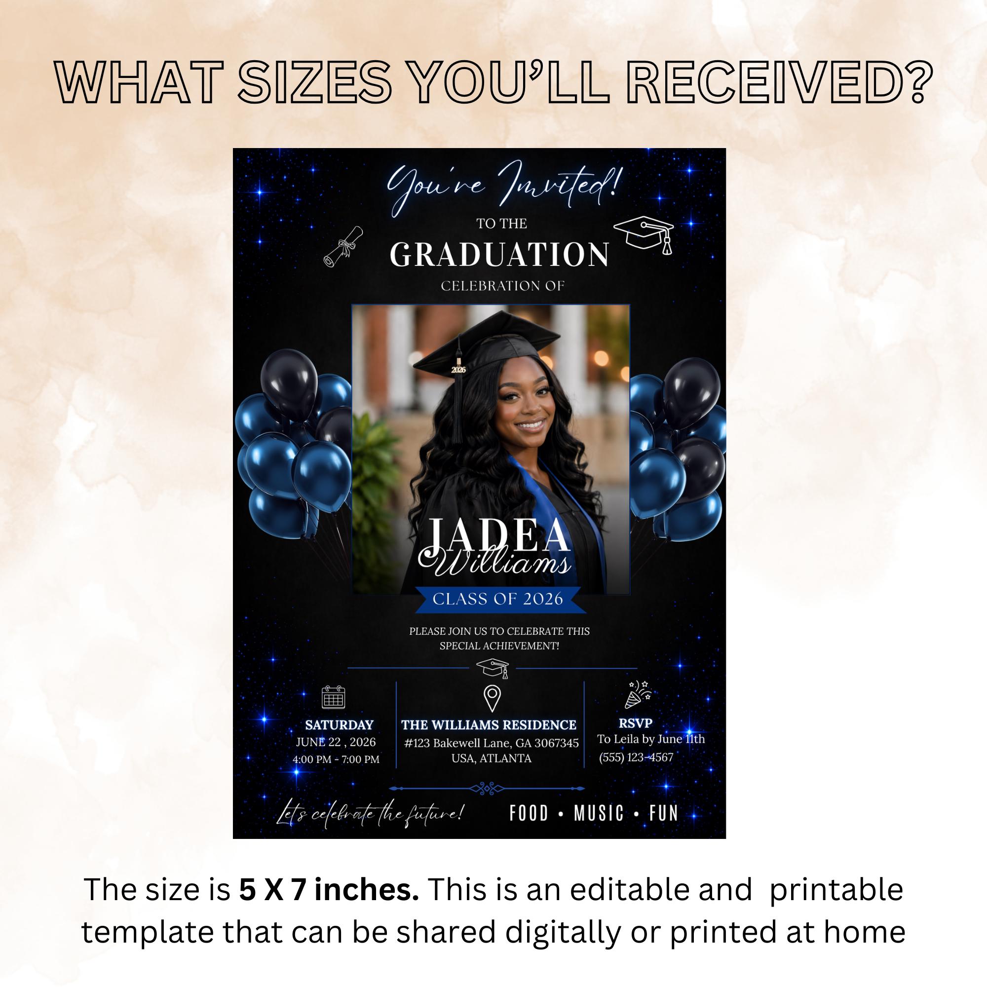 Graduation Invitation With Photo, Class of 2026 Grad Party Invite for ...