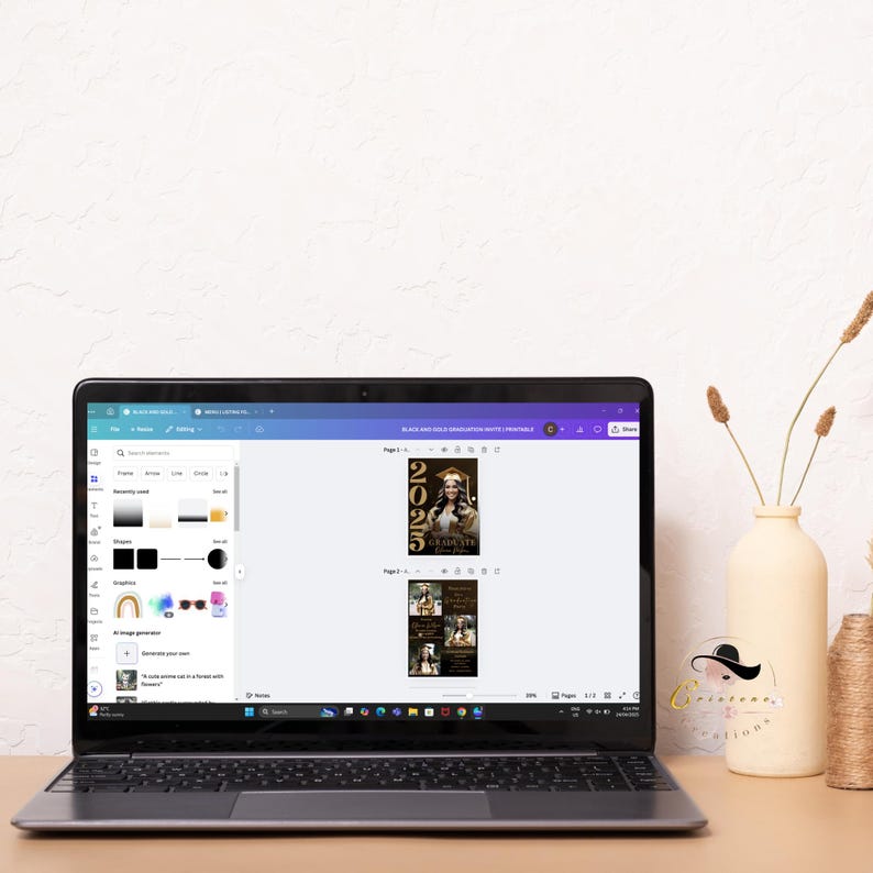 This listing photo shows how the design appears on your laptop for editing in a Canva account (free or pro). Please refer to the listing photo instructions for further details.