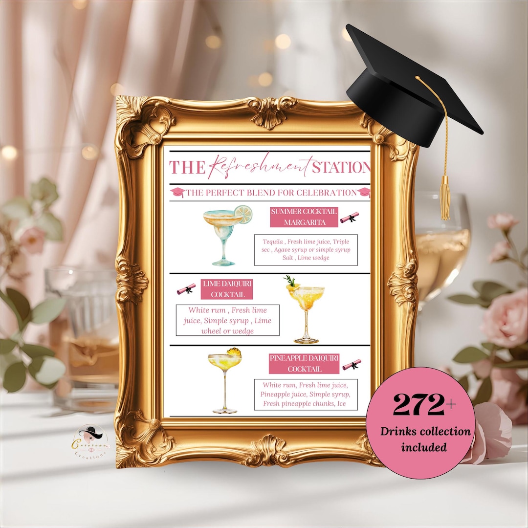 Graduation Bar Menu. Example Graduation Bar Menu Template, Signature Drinks Soda Station Sign, High ...