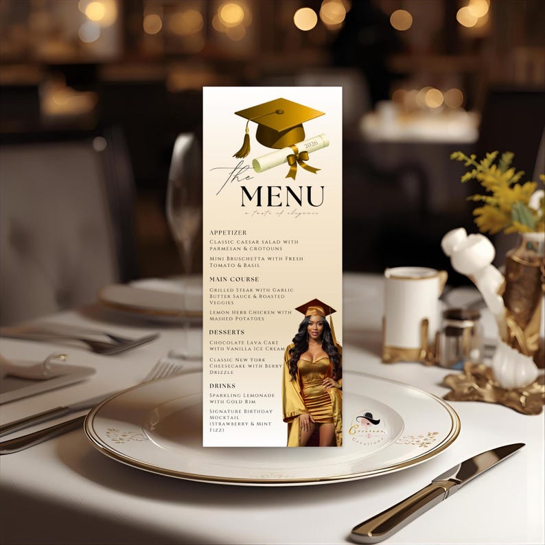 White Gold Graduation Menu and Program Card, Senior Grad Party Menu ...