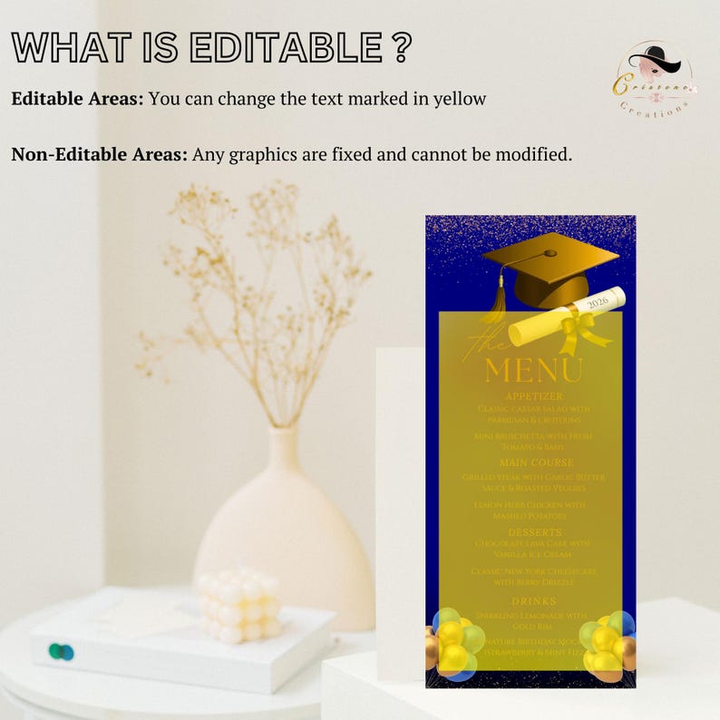 Graduation Puple Menu Card Graduation Party Menu Blue Gold Senior Grad Dinner Menu, Commencement ...