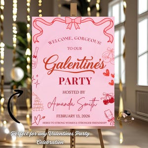 Pink Galentines party welcome sign is perfect for celebrating your Galentines gathering, girls’ night, ladies’ brunch, or Valentine’s event. This editable design with elegant florals adds a warm, festive, and stylish touch to your celebration. This Galentines welcome sign is digital and printable, perfect for sharing on social media or printing at home to welcome your guests in style.