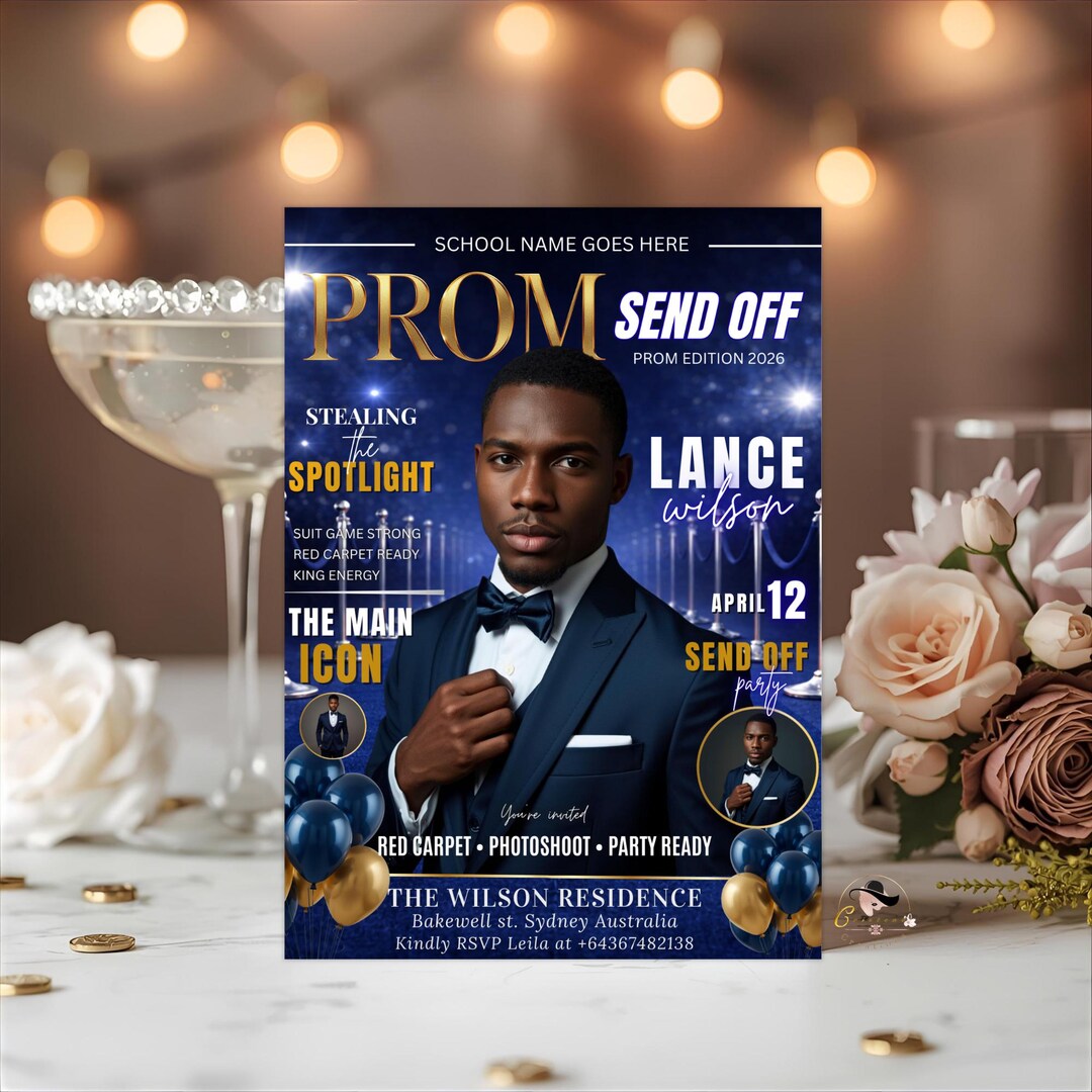Prom Printable Boy Prom Send off Party Invitation, Prom King With Photo Invite, Blue ...