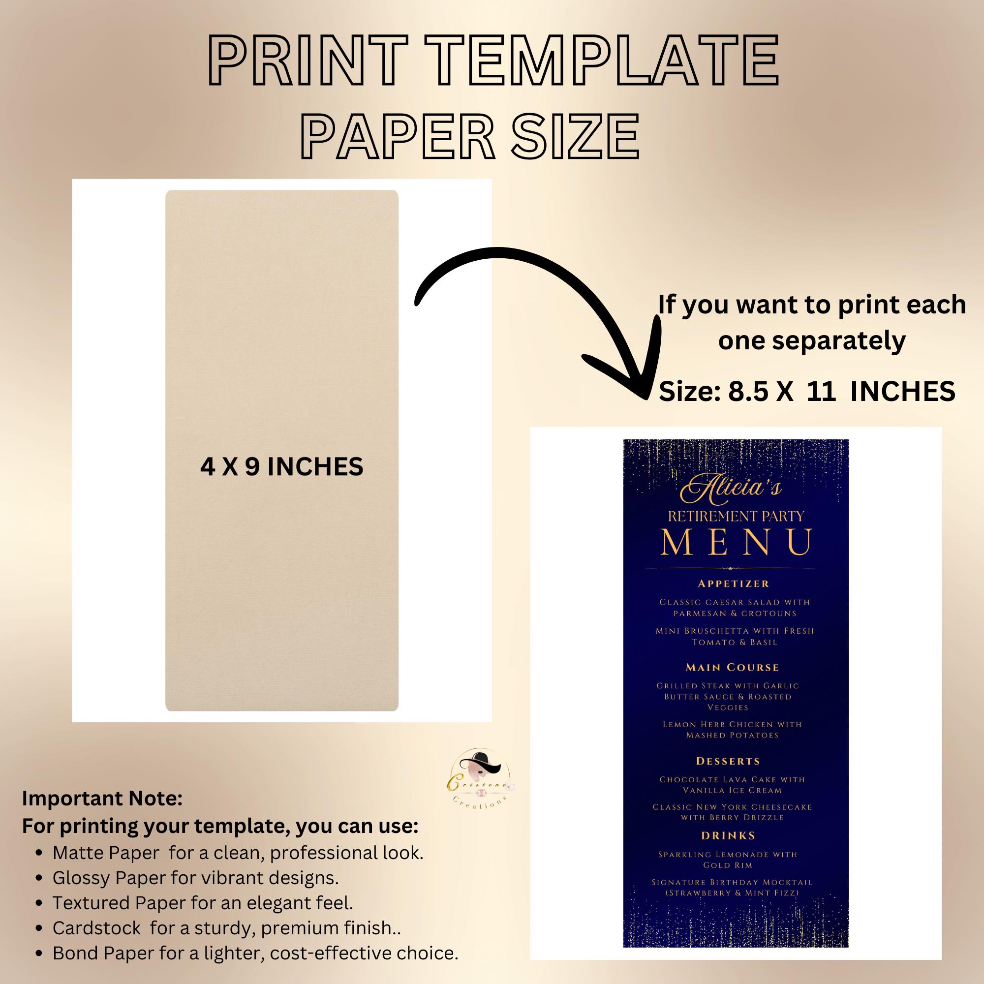 Retirement Menu. Example Retirement Menu and Program Template Navy Blue Birthday Party Menu ...
