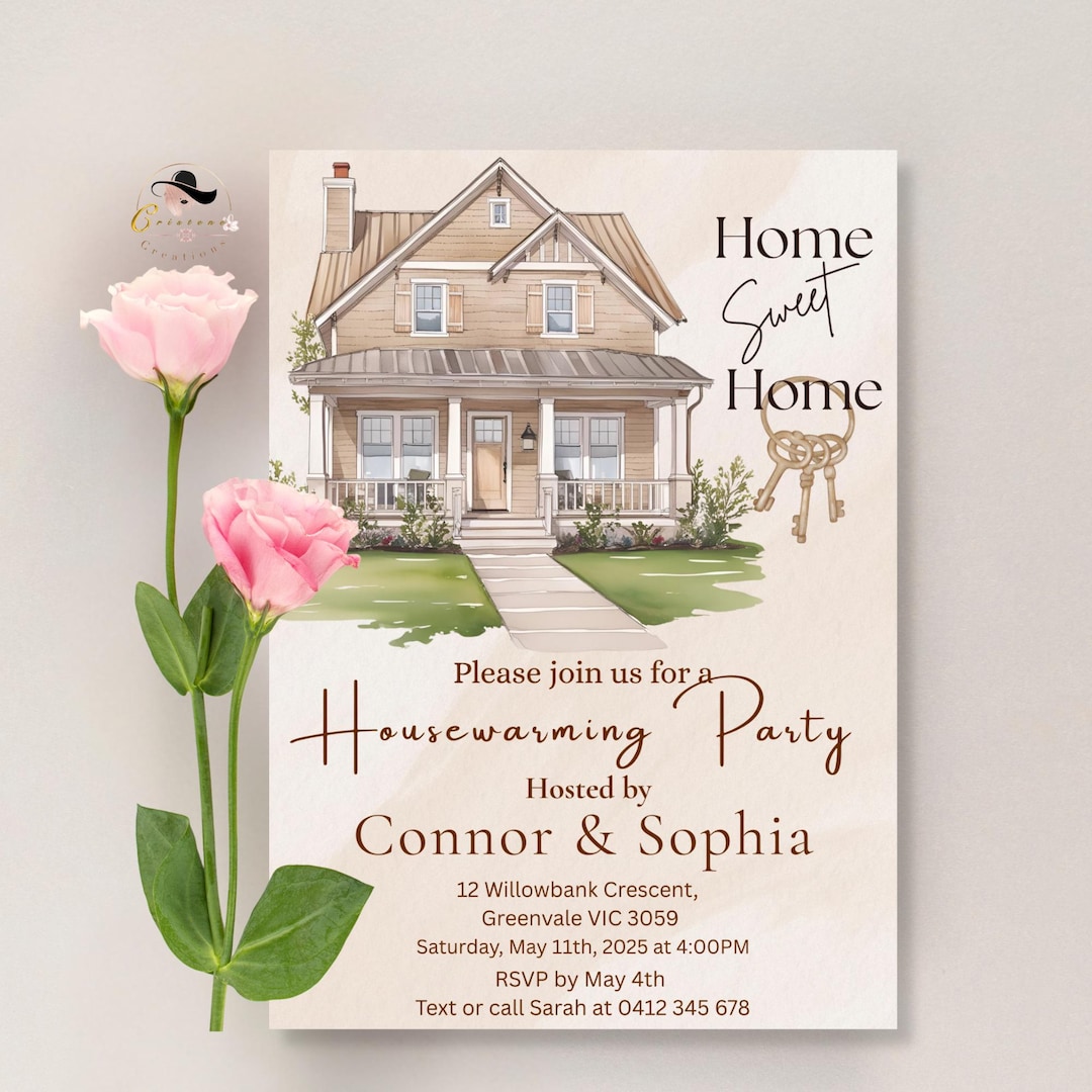 Minimalist Housewarming Party Invitation, Beige and Brown Template ...
