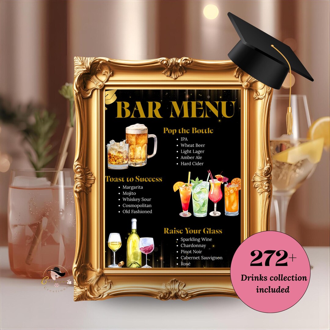 Graduation Bar Menu Template, Editable Drink Menu, Class of 2026 ...