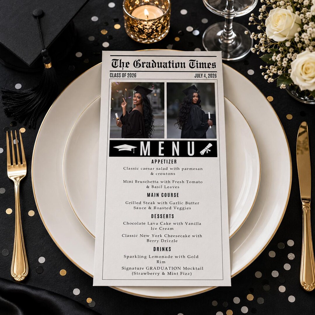 Grad Balloon Menu Graduation Newspaper Menu Template, Senior Grad Party Menu, Class of ...