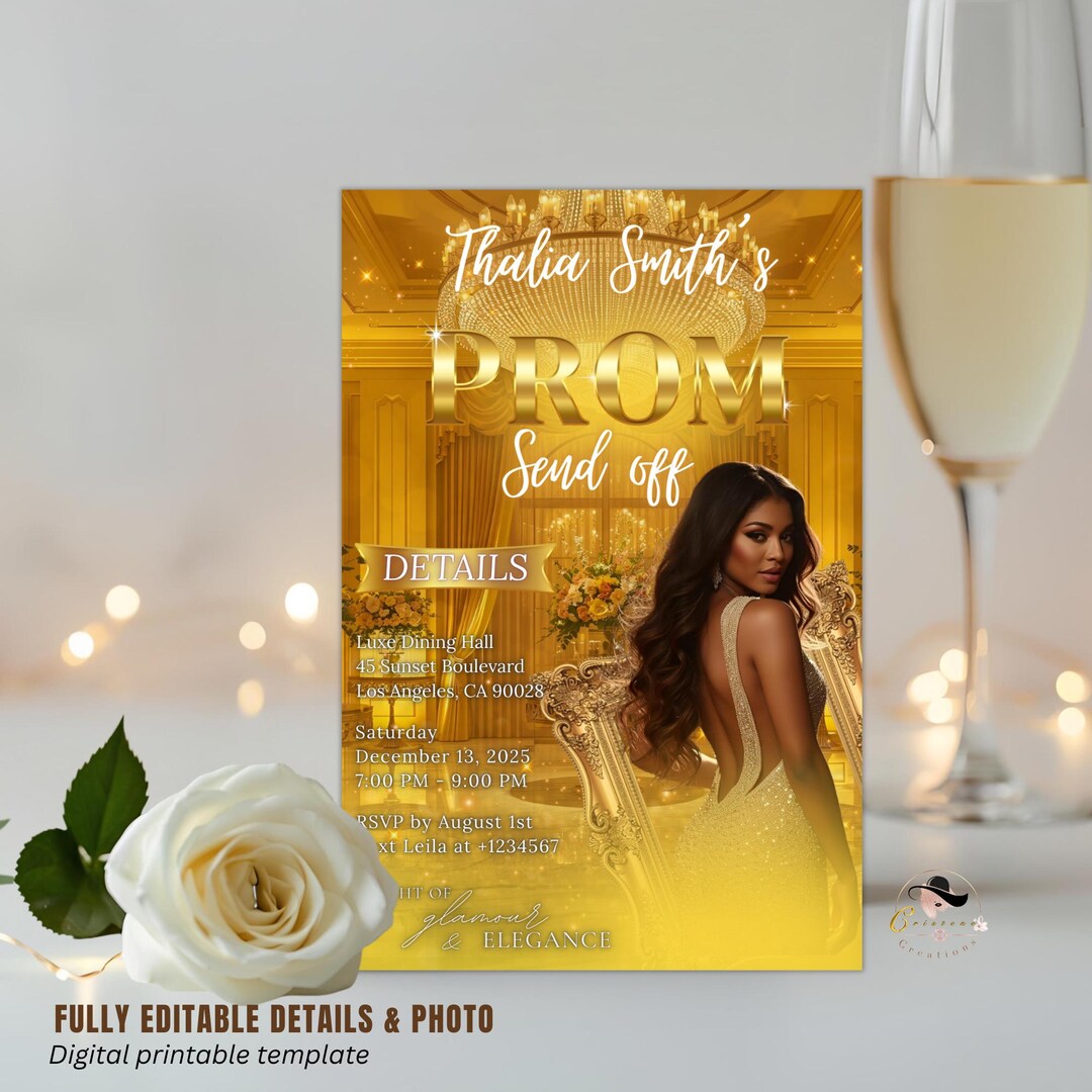 Yellow Prom Send off Invitation With Photo, High School Prom Party ...