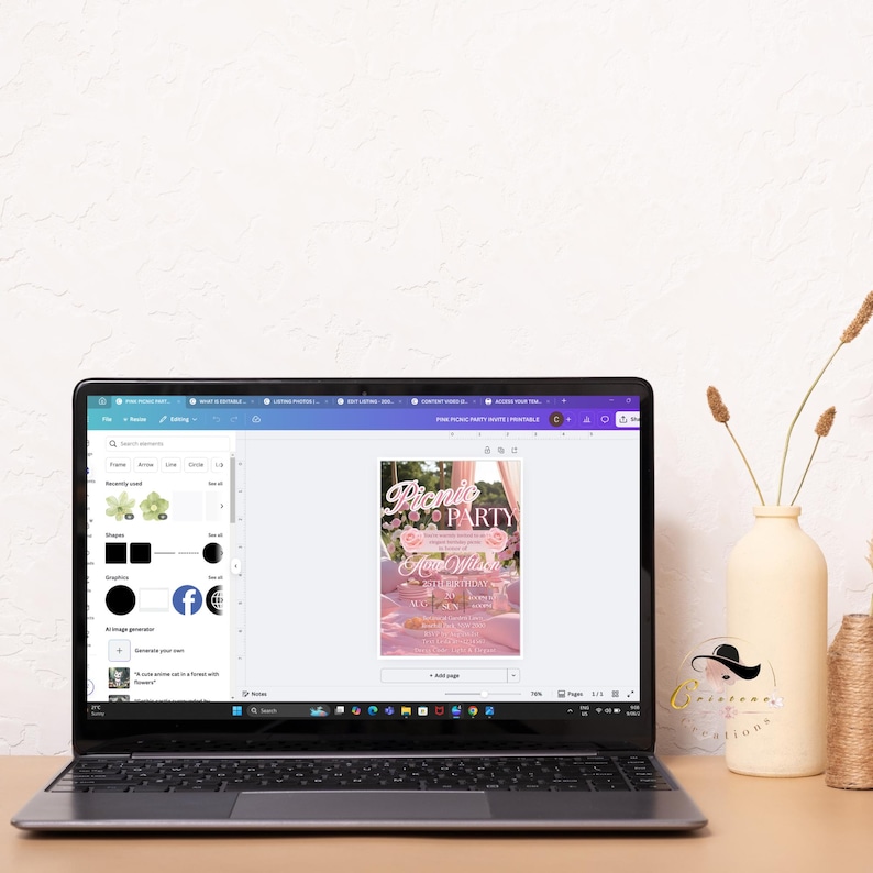 This listing photo shows how the design appears on your laptop for editing in a Canva account (free or pro). Please refer to the listing photo instructions for further details.