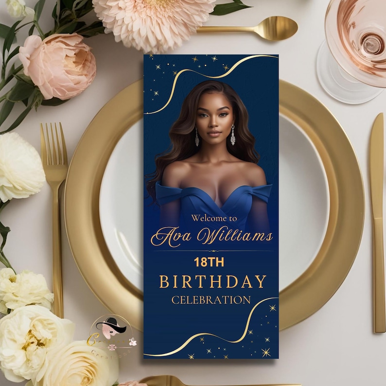 Birthday Program Template Navy Blue Program Card Wedding Event ...