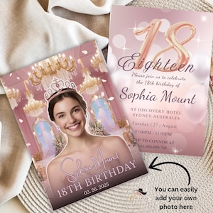 18th Birthday Invitation with photo, 18th Debut Birthday Digital Invitation, Eighteen year old girl birthday party, Printable card Invite