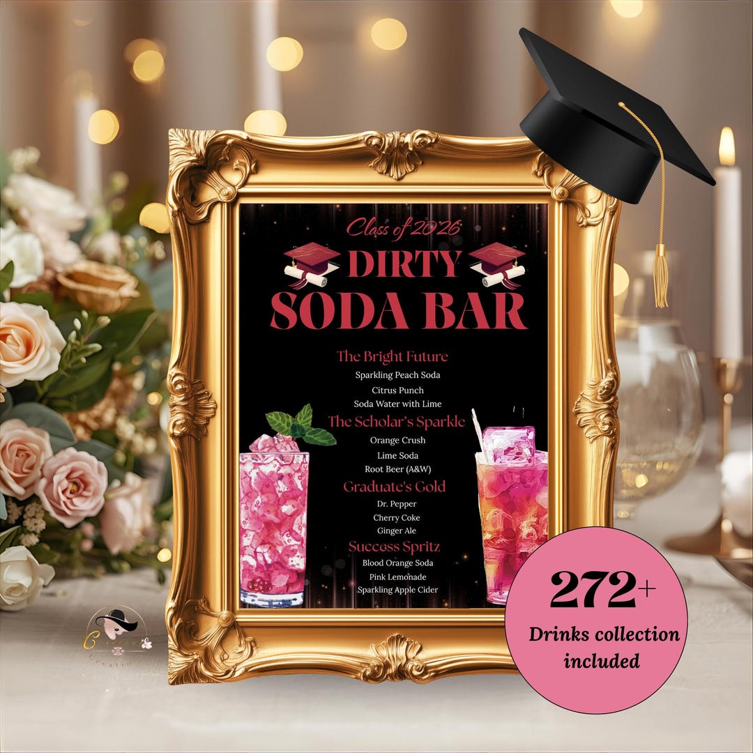 Graduation Soda Bar Menu Template, Editable Drink Station Sign, Class ...