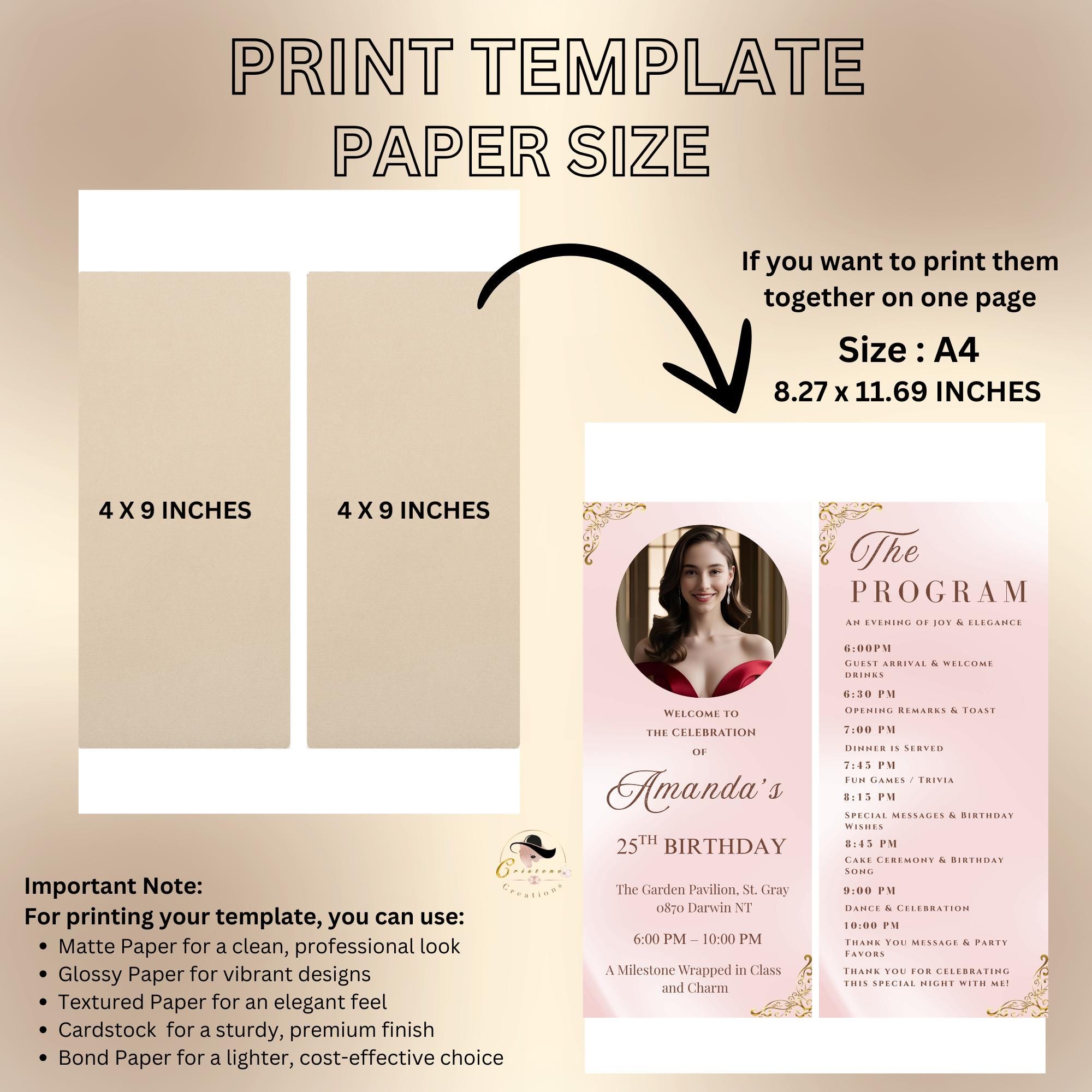 Layout Event Program Design Color Pink Pink Program Template With Photo, Event Program Card, Birthday Party ...