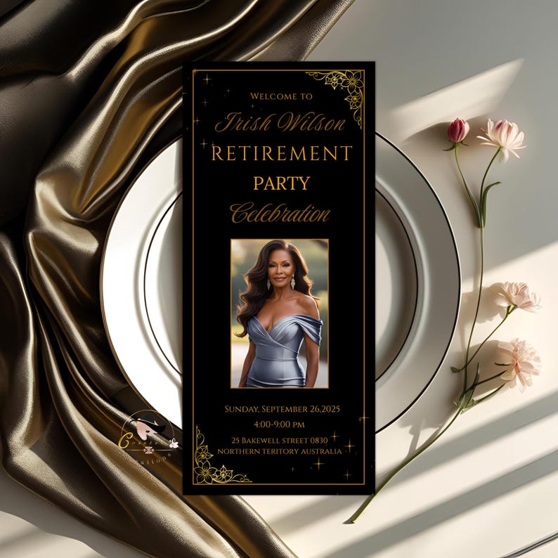 Retirement Party Program Template Black Gold Birthday Program Card With ...