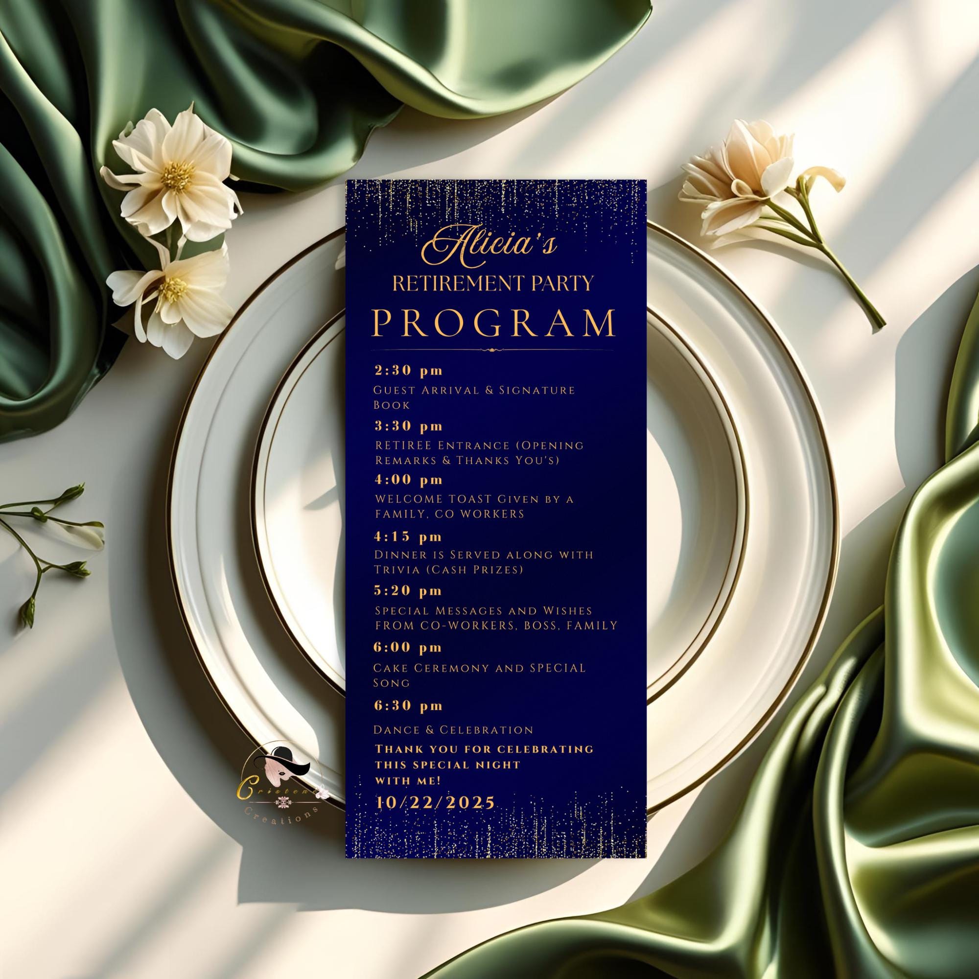 Retirement Menu Retirement Menu and Program Template Navy Blue Birthday Party Menu ...