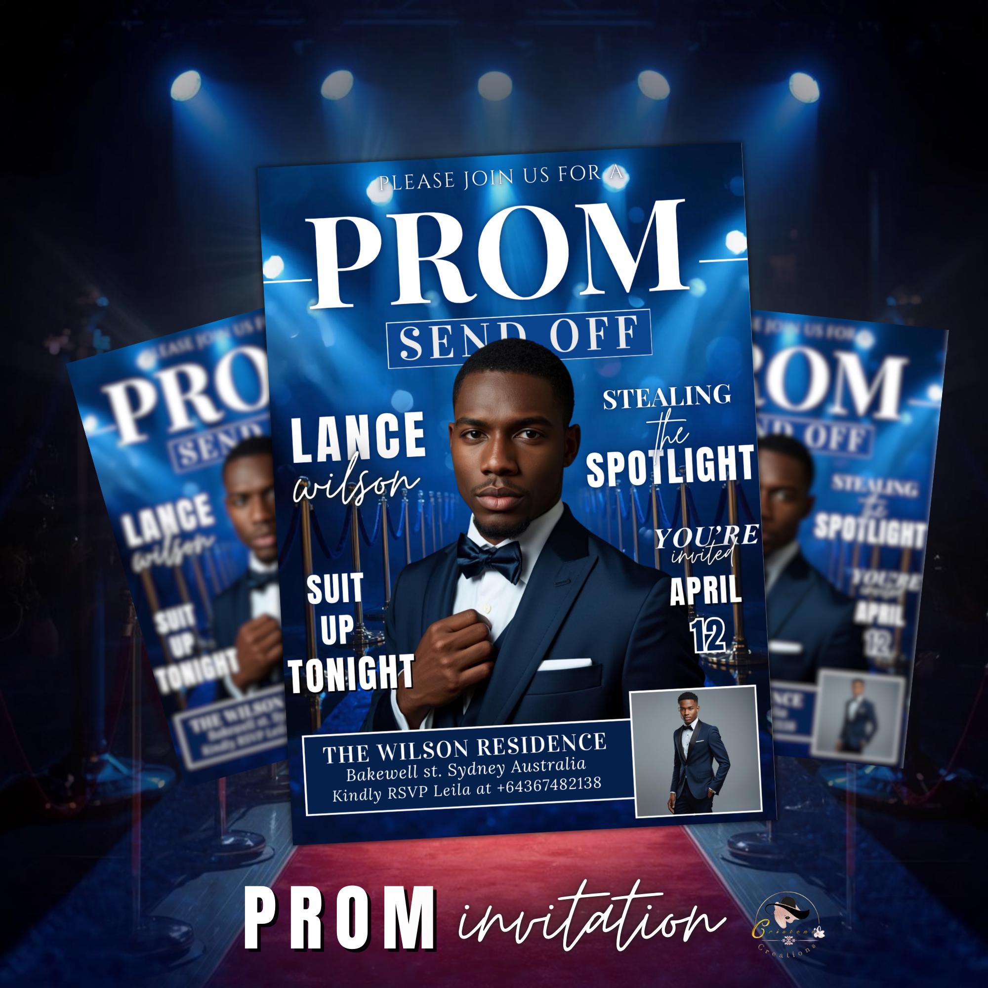 Post Prom Invite Blue Prom Send off Invitation, Prom King Party With Photo Invite, Teen ...