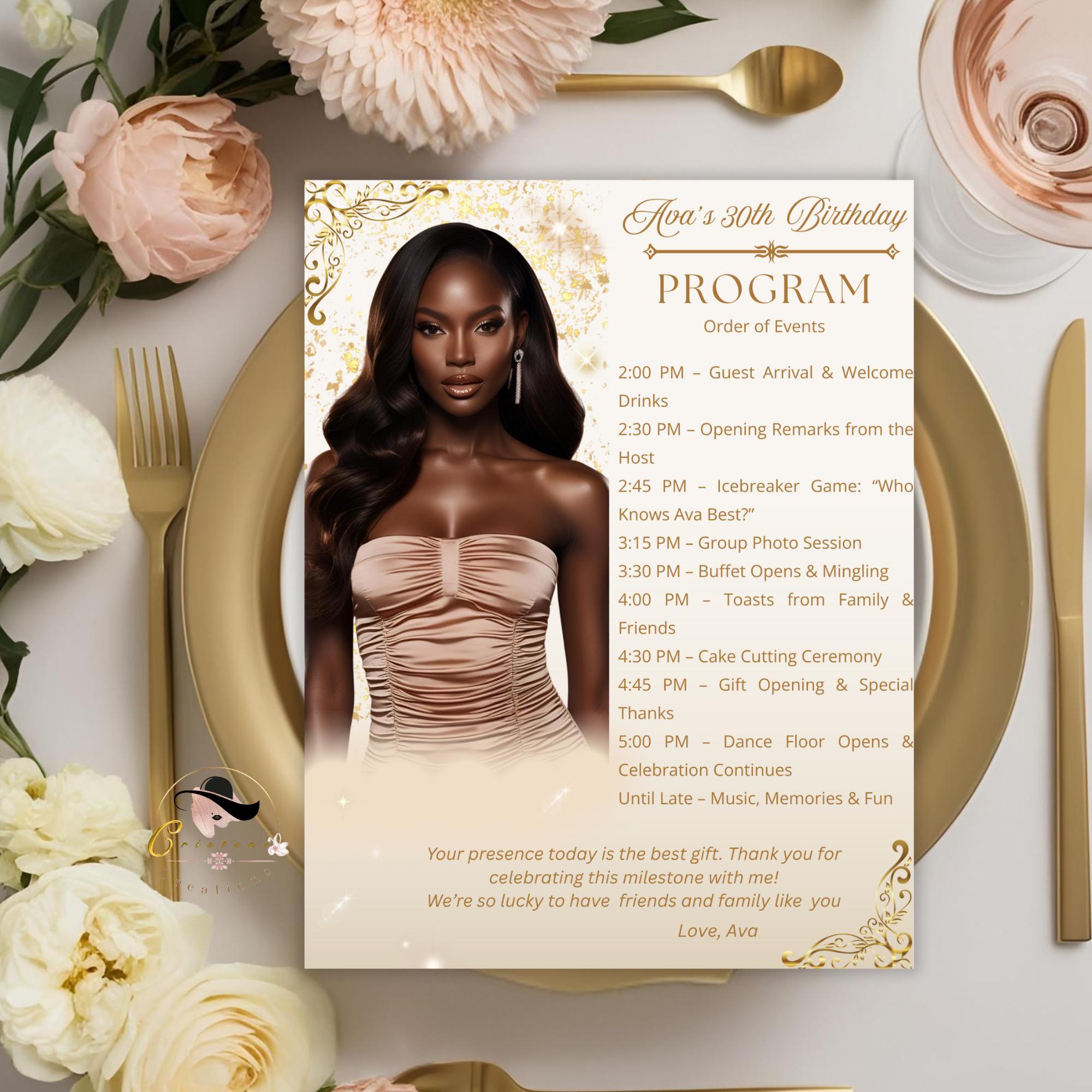 Birthday Party Program Template Bifold Event Programme, Elegant ...