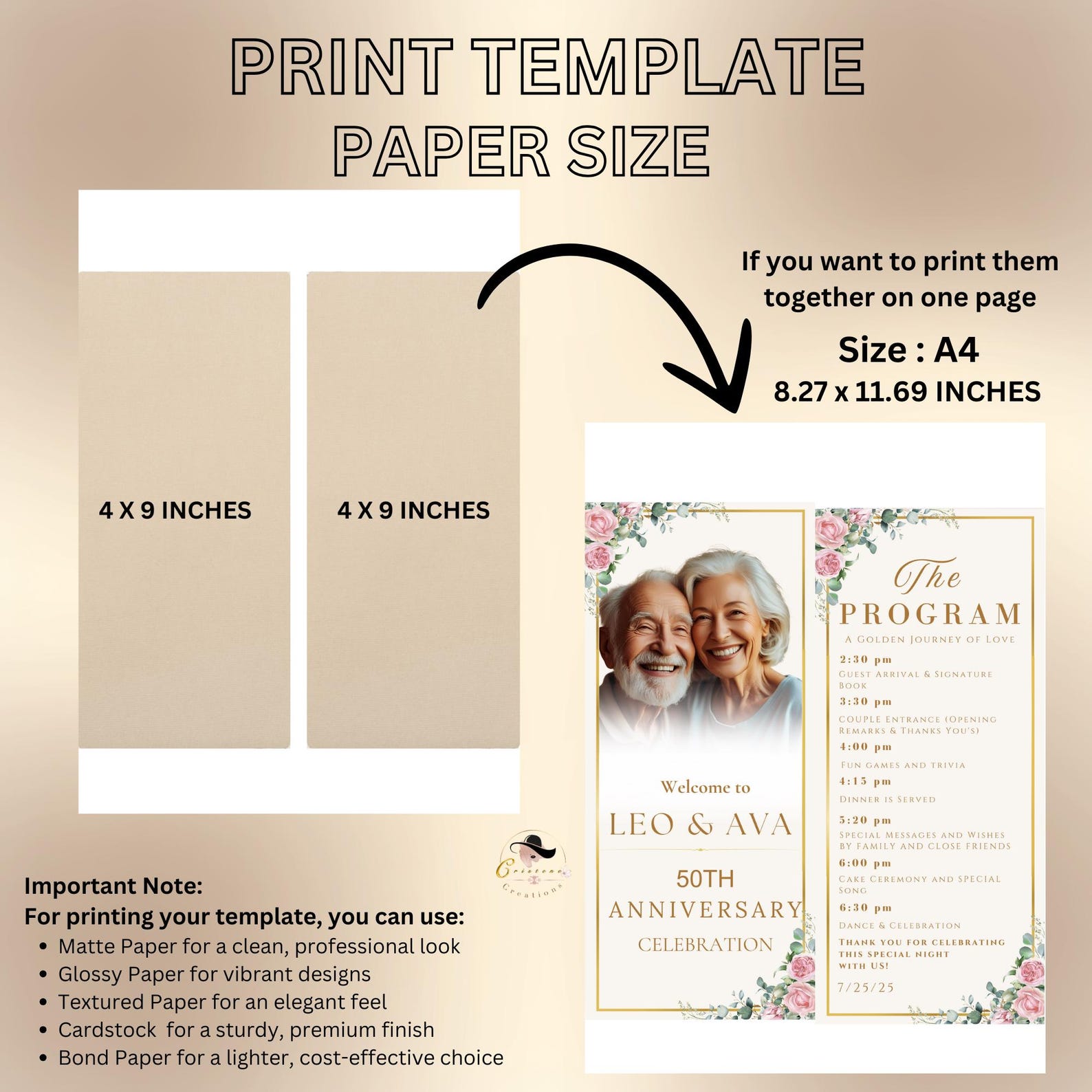 Golden Anniversary Program Template With Photo, White Gold Elegant ...