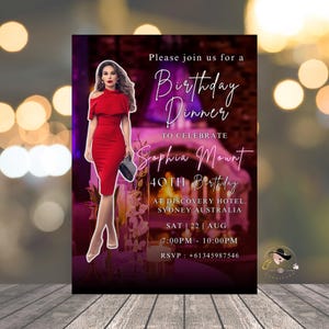 Invitación DIGITAL para CENA DE CUMPLEAÑOS NÚMERO 40, tarjeta de fiesta de cumpleaños para mujeres imprimible en morado y rosa, invitación personalizada con foto de Hello Forty