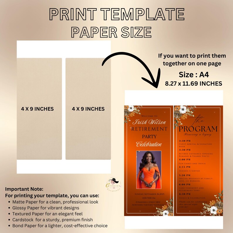 Elegant Retirement Party Program Template, Floral Design (digital ...