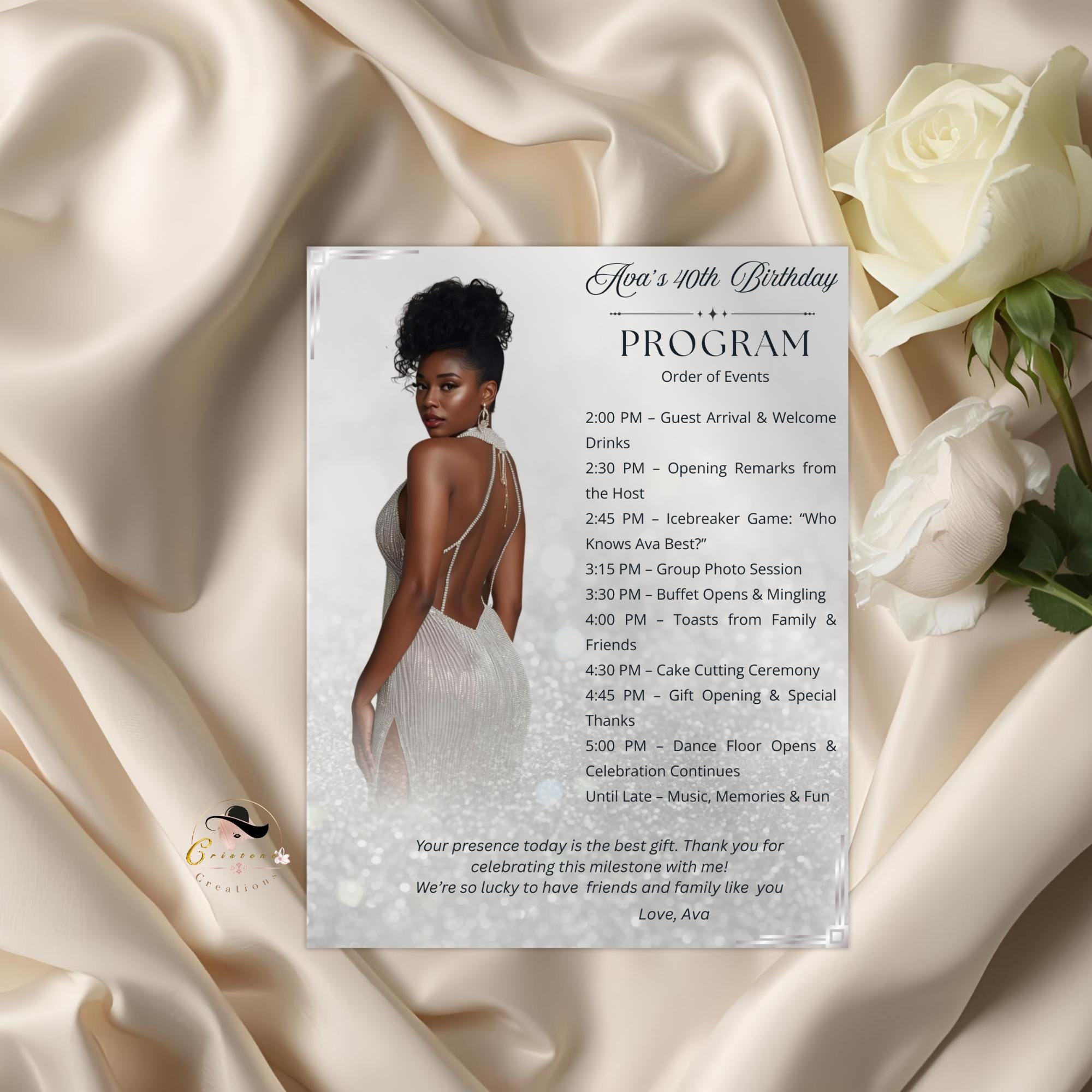 White Silver Birthday Program Card Template, Woman Retirement Party ...