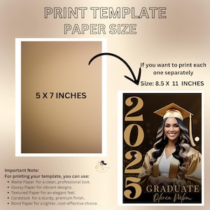 This listing photo shows the information you need when printing the graduation templates separately, including the size and the type of paper you can use