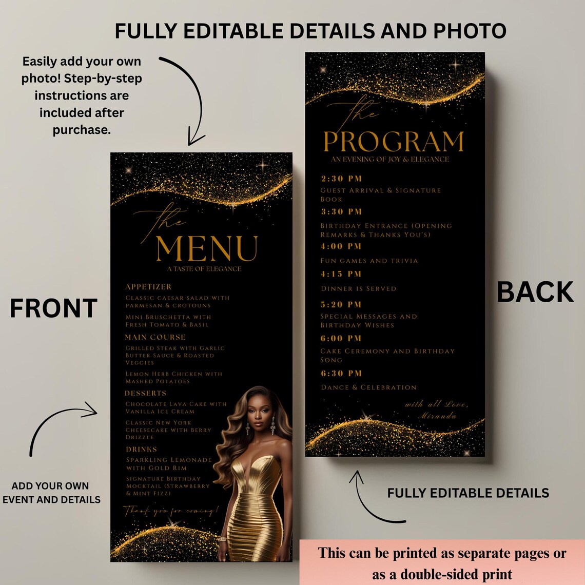 Menu and Program Card Template With Photo, Event Schedule Timeline ...