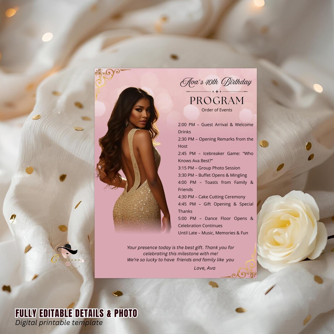 Birthday Program Template With Photo, Pink Elegant Event Program ...