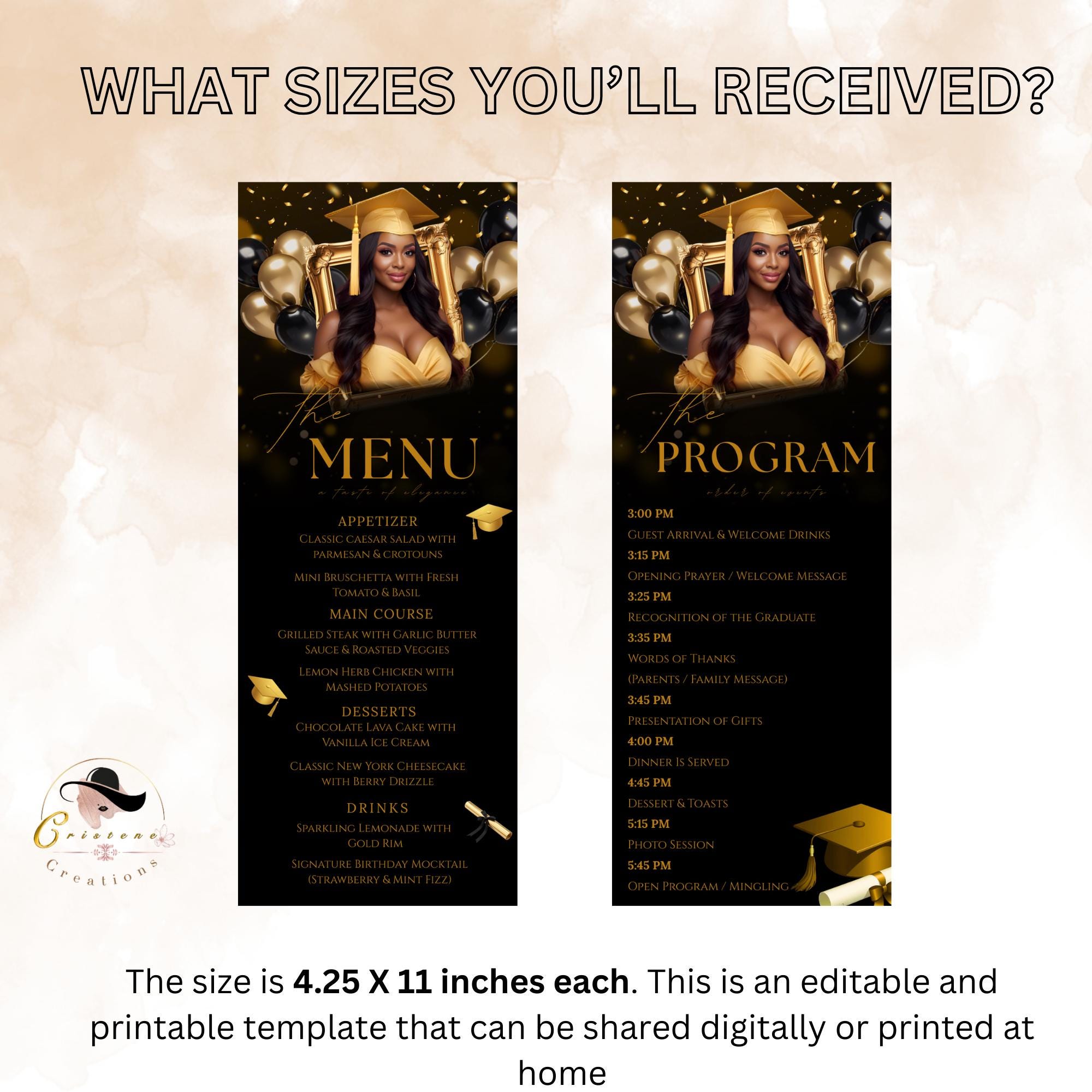 Graduation Puple Menu Card Black Gold Graduation Menu and Program Card, Senior Grad Party Menu ...