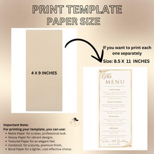 This listing photo shows the information you need when printing the menu and program templates separately, including the size and the type of paper you can use