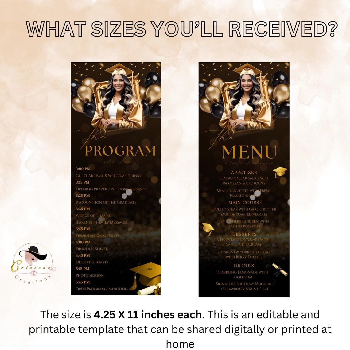 Black Gold Graduation Party Menu and Program Card, Senior Grad Dinner ...