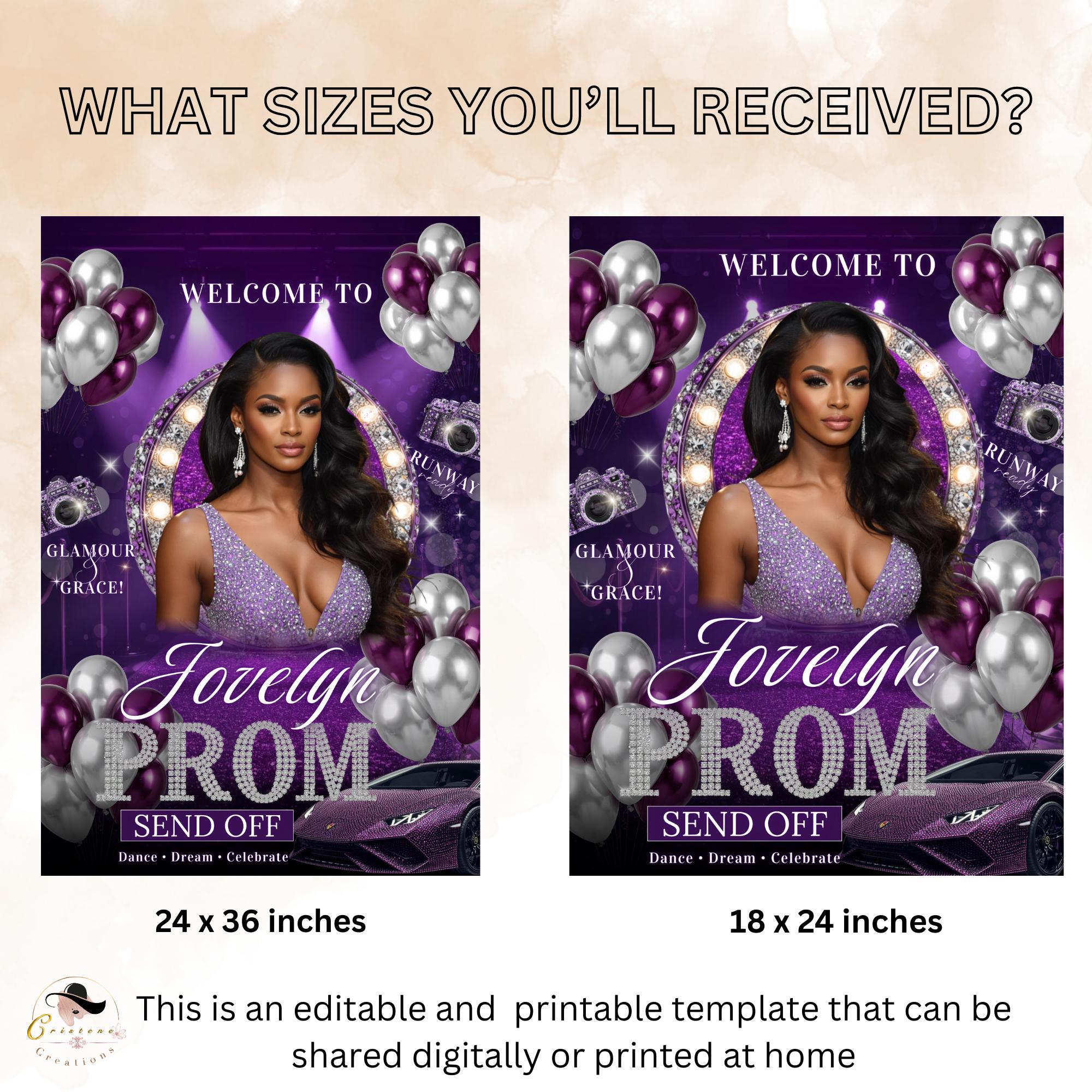 Creative Prom Signes Purple Silver Prom Send off Welcome Party Sign, Prom Queen Poster Sign ...