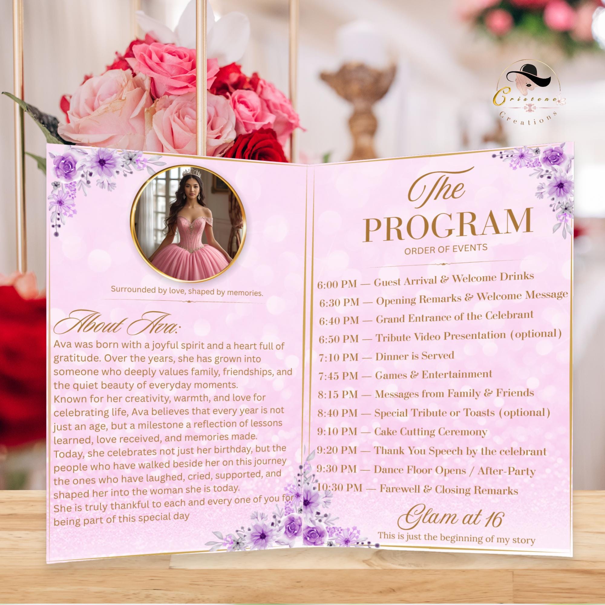Sweet 16 Program Example Birthday Program Party Template Pink Quinceanera Program Rose Gold ...