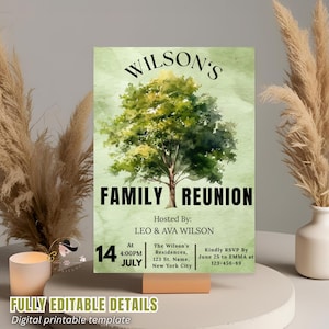 Digital Family Reunion invitation green Family gathering invite Family get together party template Annual Family Reunion Announcement card