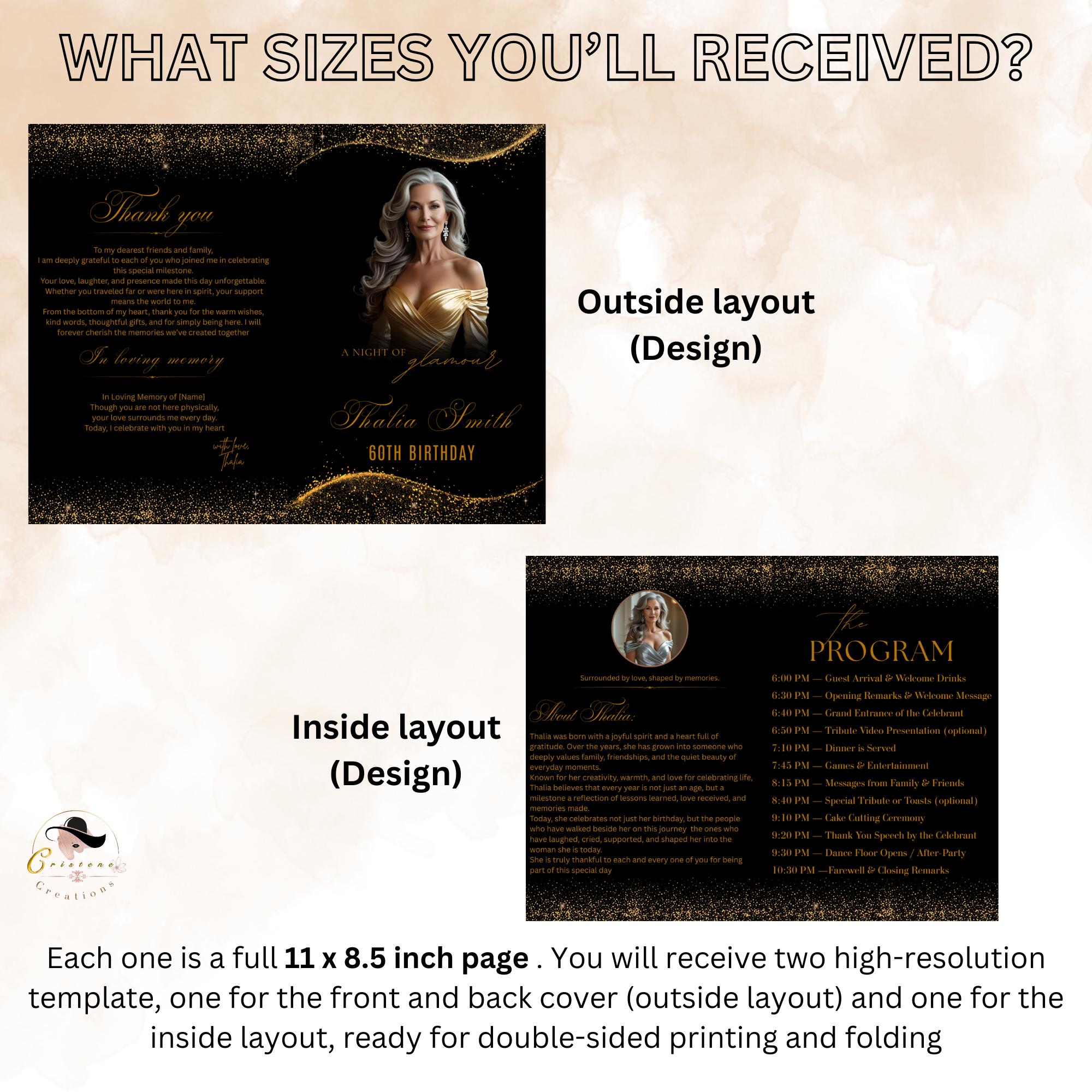 Editable Program Template Black Gold Bifold Birthday Program Card With ...