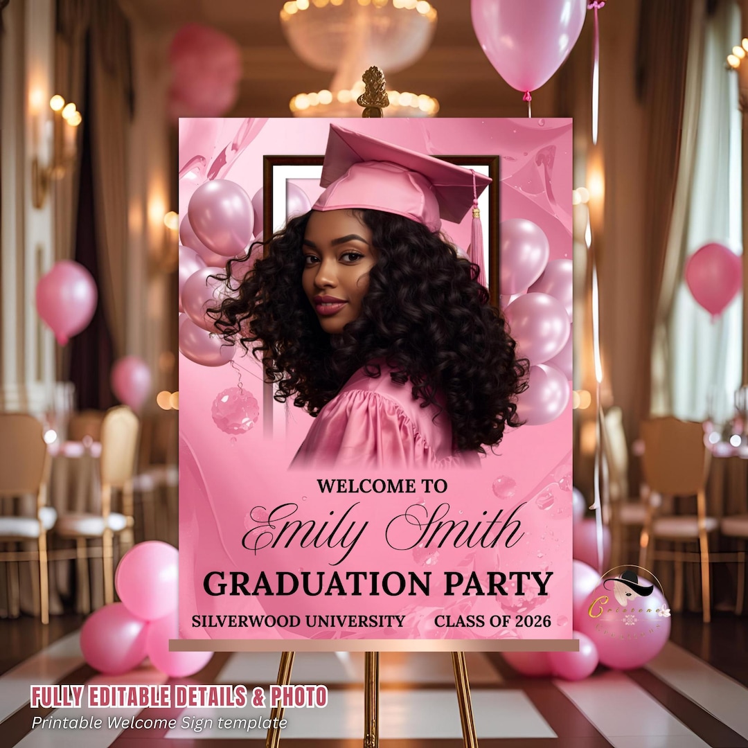 Graduation Program Example Pink Pink Graduation Welcome Party Sign Woman Senior Graduates Poster Sign ...