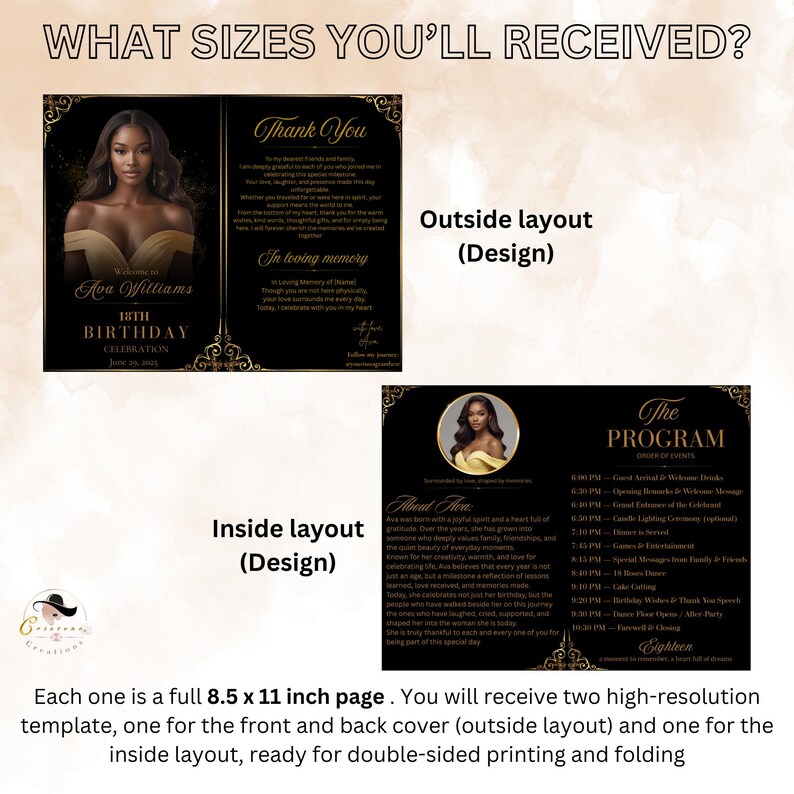 Birthday Program Template Black Gold Bifold Program Card Printable With ...
