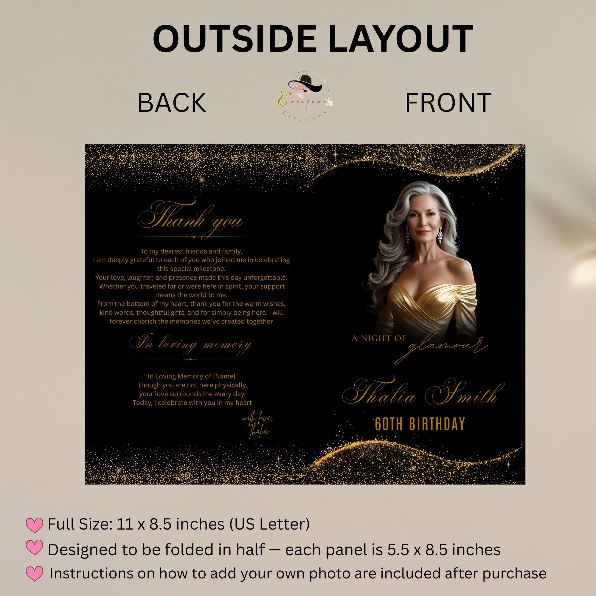 Editable Program Template Black Gold Bifold Birthday Program Card With ...