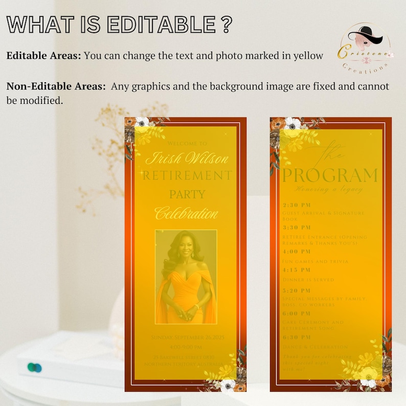 Elegant Retirement Party Program Template, Floral Design (digital ...