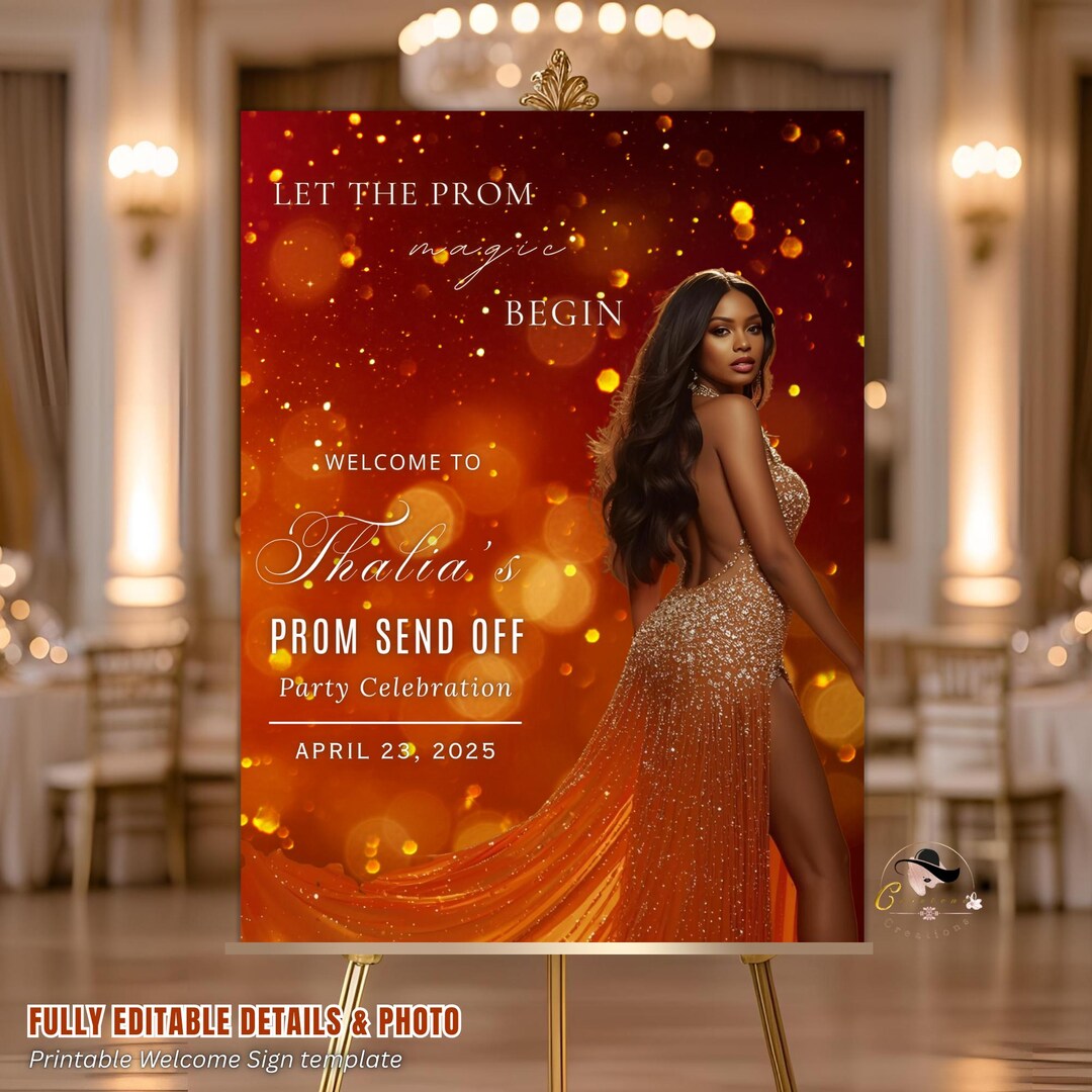 Prom Send off Party Sign Orange Gold Welcome Sign With Photo, Junior ...