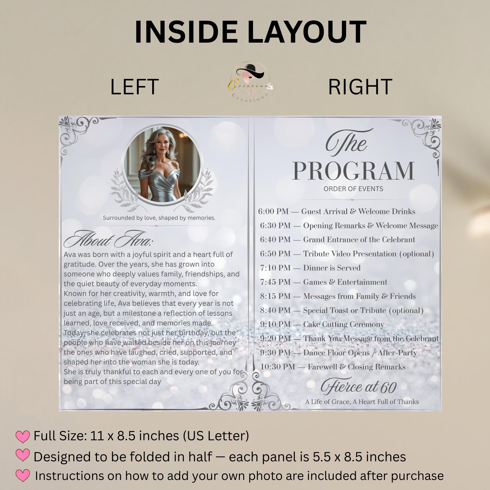 Birthday Program Template White Silver Bifold Program Card With Photo ...