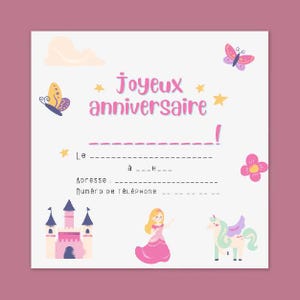 carte d'anniversaire princesse