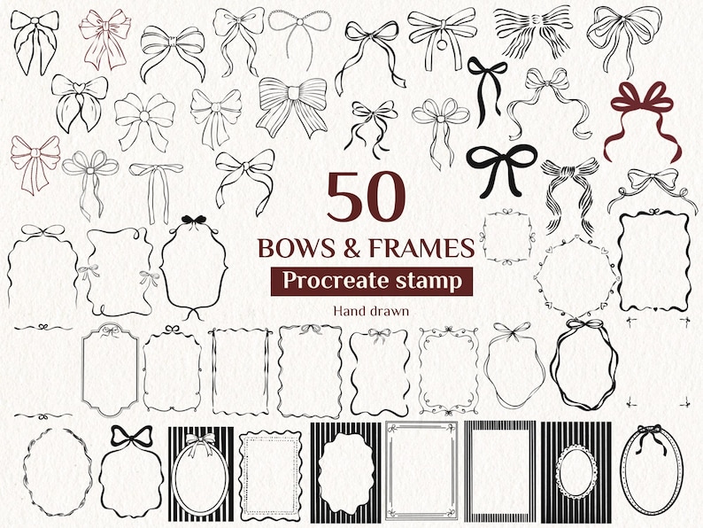 50 Frames and Bows Procreate Stamps, Hand Drawn Procreate Stamp Brushes ...