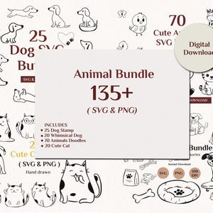 Tier-SVG-Bundle | Über 135 niedliche Tier-SVG- und PNG-Dateien | Procreate-Stempel-Bundle | Handgezeichnete Tier-Cliparts | Cricut-Dateien | Kommerzielle Nutzung