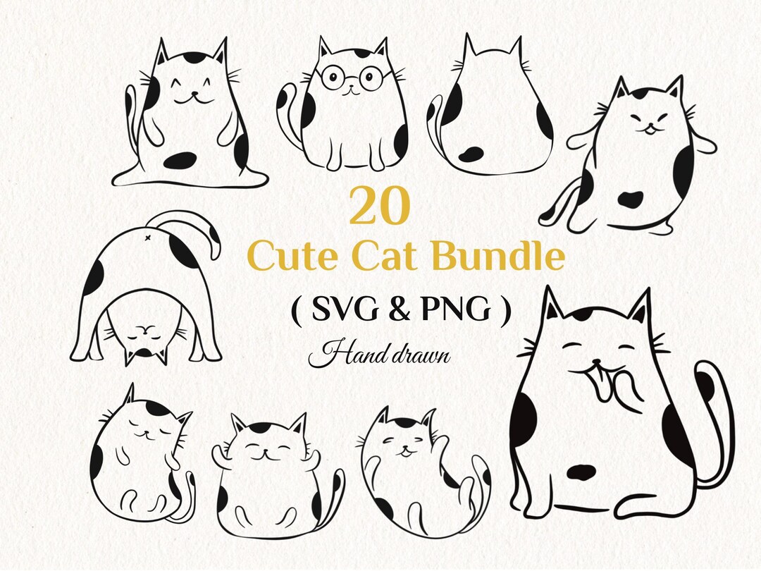 Cute Cat SVG Bundle – 20 Kawaii Cat PNG SVG, Cat Clipart for Cricut ...